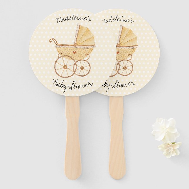 Watercolor Rustic Stroller Pram Baby Shower  Hand Fan (Front and Back)