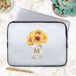 Watercolor Rustic Sunflower Bouquet in Mason Jar Laptop Sleeve<br><div class="desc">Add a touch of summer floral touch to your style with our Watercolor Rustic Sunflower Bouquet in Mason Jar laptop sleeve! Personalise the monogram and make it yours. Suitable for farmhouse,  country,  and boho style lovers.</div>