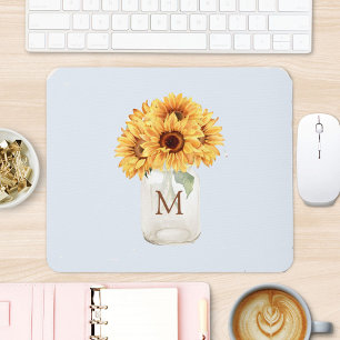 Watercolor Rustic Sunflower Bouquet in Mason Jar Mouse Mat