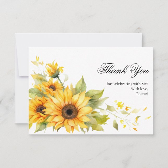 Watercolor Rustic Sunflower Bridal Shower Thank You Card (Front)