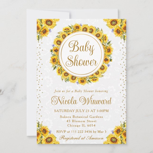 Watercolor Rustic Sunflowers Wreath Baby Shower Invitation (Front)