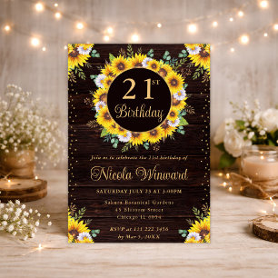 Watercolor Rustic Sunflowers Wreath Birthday Invitation