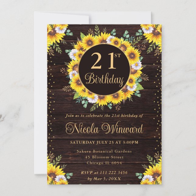 Watercolor Rustic Sunflowers Wreath Birthday Invitation (Front)