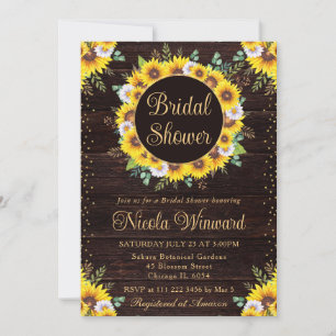 Watercolor Rustic Sunflowers Wreath Bridal Shower Invitation