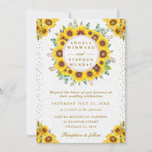 Watercolor Rustic Sunflowers Wreath Wedding Invitation
