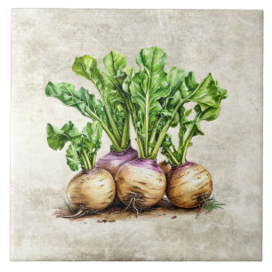 Watercolor Rustic Turnips Faux Texture Tile