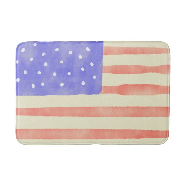 Watercolor rustic USA American flag Bath Mat (Front)