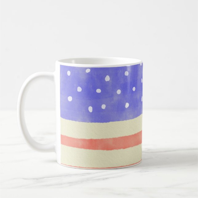 Watercolor rustic USA American flag Coffee Mug (Left)