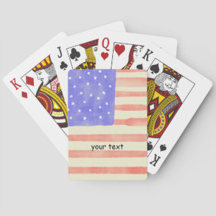 Watercolor rustic USA American flag Custom text Playing Cards