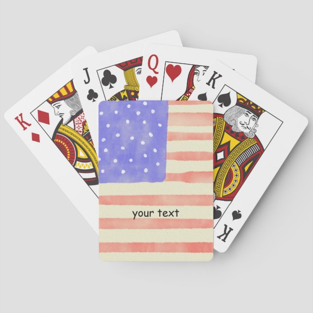 Watercolor rustic USA American flag Custom text Playing Cards (Back)