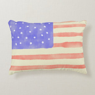 Watercolor rustic USA American flag Decorative Cushion