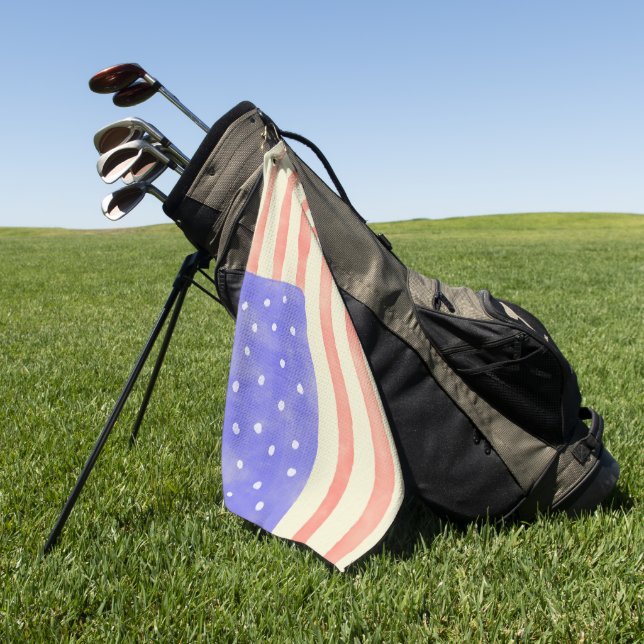 Watercolor rustic USA American flag Golf Towel (Green)