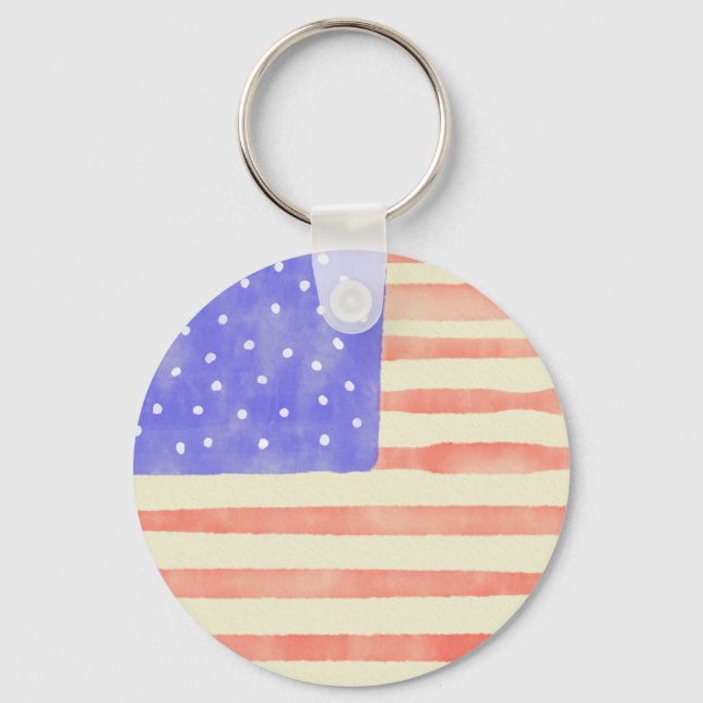 Watercolor rustic USA American flag Key Ring (Front)