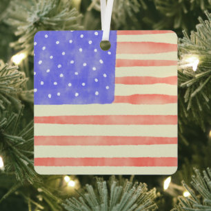 Watercolor rustic USA American flag Metal Tree Decoration