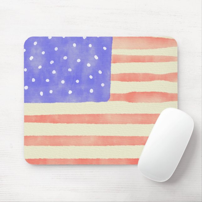 Watercolor rustic USA American flag Mouse Mat (With Mouse)
