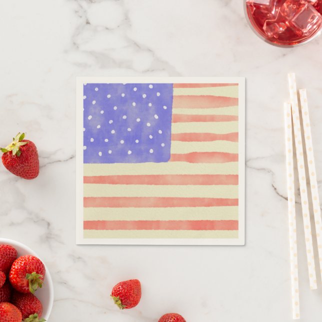 Watercolor rustic USA American flag Napkin (Insitu)