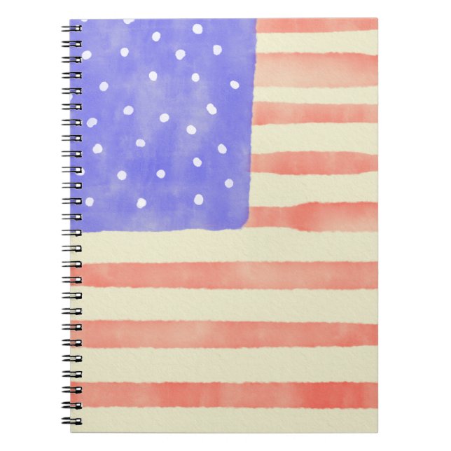 Watercolor rustic USA American flag Notebook (Front)