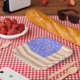 Watercolor rustic USA American flag Paper Plate