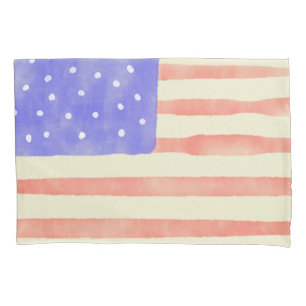 Watercolor rustic USA American flag Pillowcase
