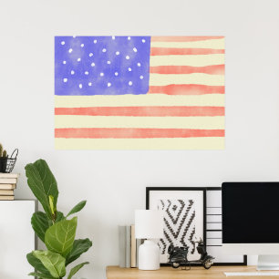 Watercolor rustic USA American flag Poster