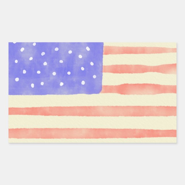 Watercolor rustic USA American flag Rectangular Sticker (Front)