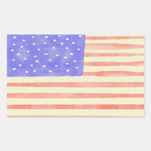 Watercolor rustic USA American flag Rectangular Sticker