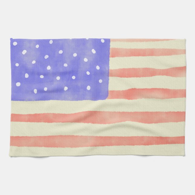 Watercolor rustic USA American flag Tea Towel (Horizontal)