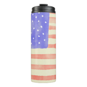 Watercolor rustic USA American flag Thermal Tumbler