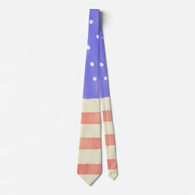 Watercolor rustic USA American flag Tie (Front)