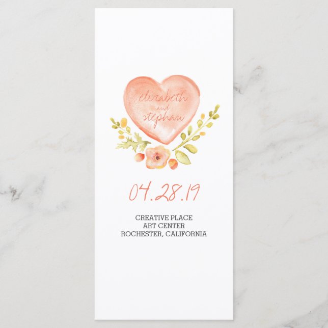 Watercolor rustic wedding programs programme (Front)