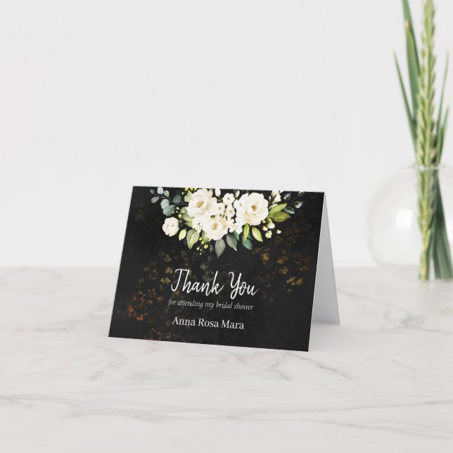 *~* Watercolor Rustic White Rose Bridal Shower Thank You Card (Front)