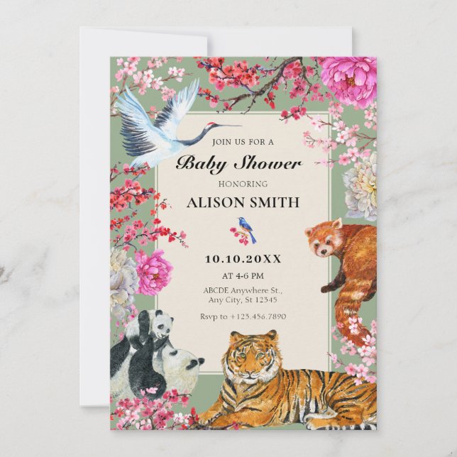 Watercolor rustic Wild Animals floral baby shower Invitation (Front)