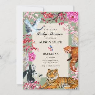 Watercolor rustic Wild Animals floral baby shower Invitation