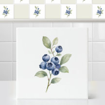 Watercolor Rustic Wild Blueberry Botanical Branch