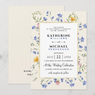 watercolor Rustic wildflowers meadow Foil Wedding Invitation