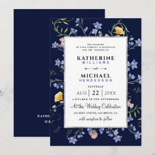 watercolor Rustic wildflowers meadow Foil Wedding Invitation