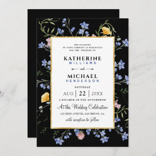 watercolor Rustic wildflowers meadow Foil Wedding Invitation