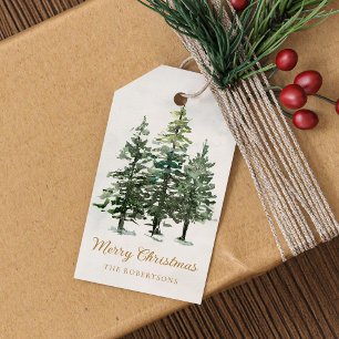 Watercolor Rustic Winter Pine Trees Christmas Gift Tags