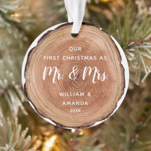 Watercolor Rustic Wood Slice First Christmas  Ornament