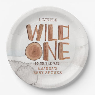 Watercolor Rustic Wood Wild One Baby Shower  Paper Plate