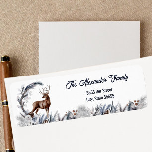 Watercolor Rustic Woodland Deer Winter Foliage