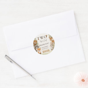 Watercolor Rustic Woodland Two Wild 2nd Birthday Classic Round Sticker
