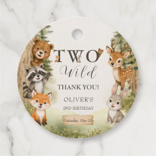 Watercolor Rustic Woodland Two Wild 2nd Birthday Favour Tags