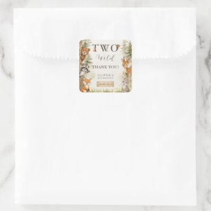 Watercolor Rustic Woodland Two Wild 2nd Birthday Square Sticker