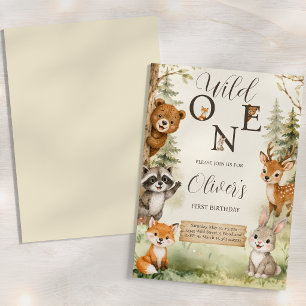 Watercolor Rustic Woodland Wild One 1st Birthday Invitation