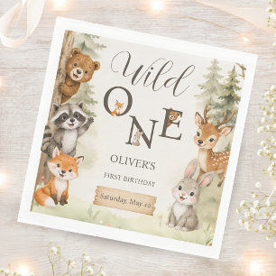 Watercolor Rustic Woodland Wild One 1st Birthday Napkin