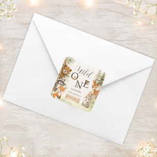 Watercolor Rustic Woodland Wild One 1st Birthday Square Sticker