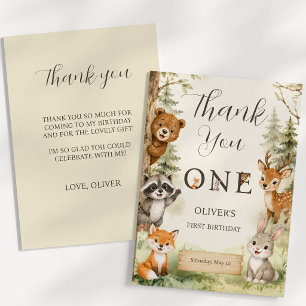 Watercolor Rustic Woodland Wild One 1st Birthday  Thank You Card