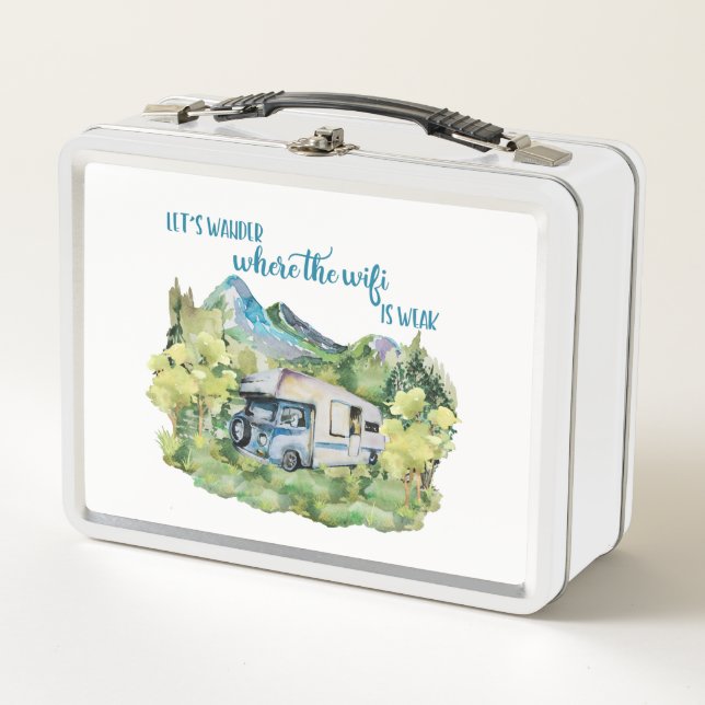 Watercolor RV Motorhome Camper Scene Metal Lunch Box (Front)