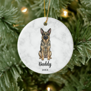 Watercolor Sable German Shepherd Name Dog Memorial Ceramic Tree Decoration